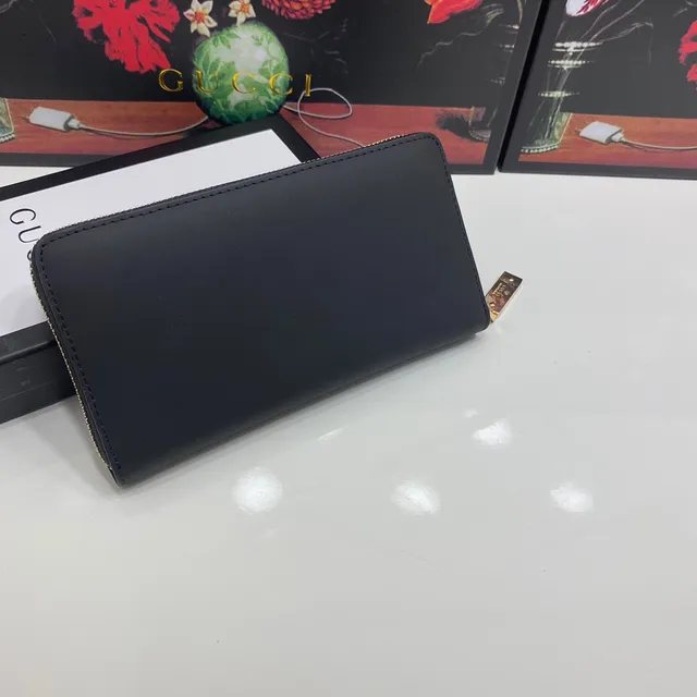 Gucci काला सोना उभरा GG मॉनोग्राम मैट लेदर लंबा वॉलेट 8