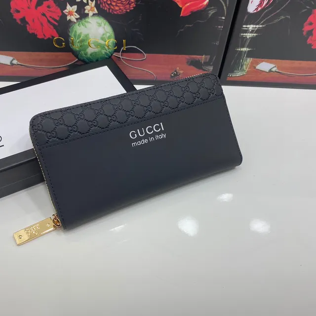 Gucci काला सोना उभरा GG मॉनोग्राम मैट लेदर लंबा वॉलेट 9