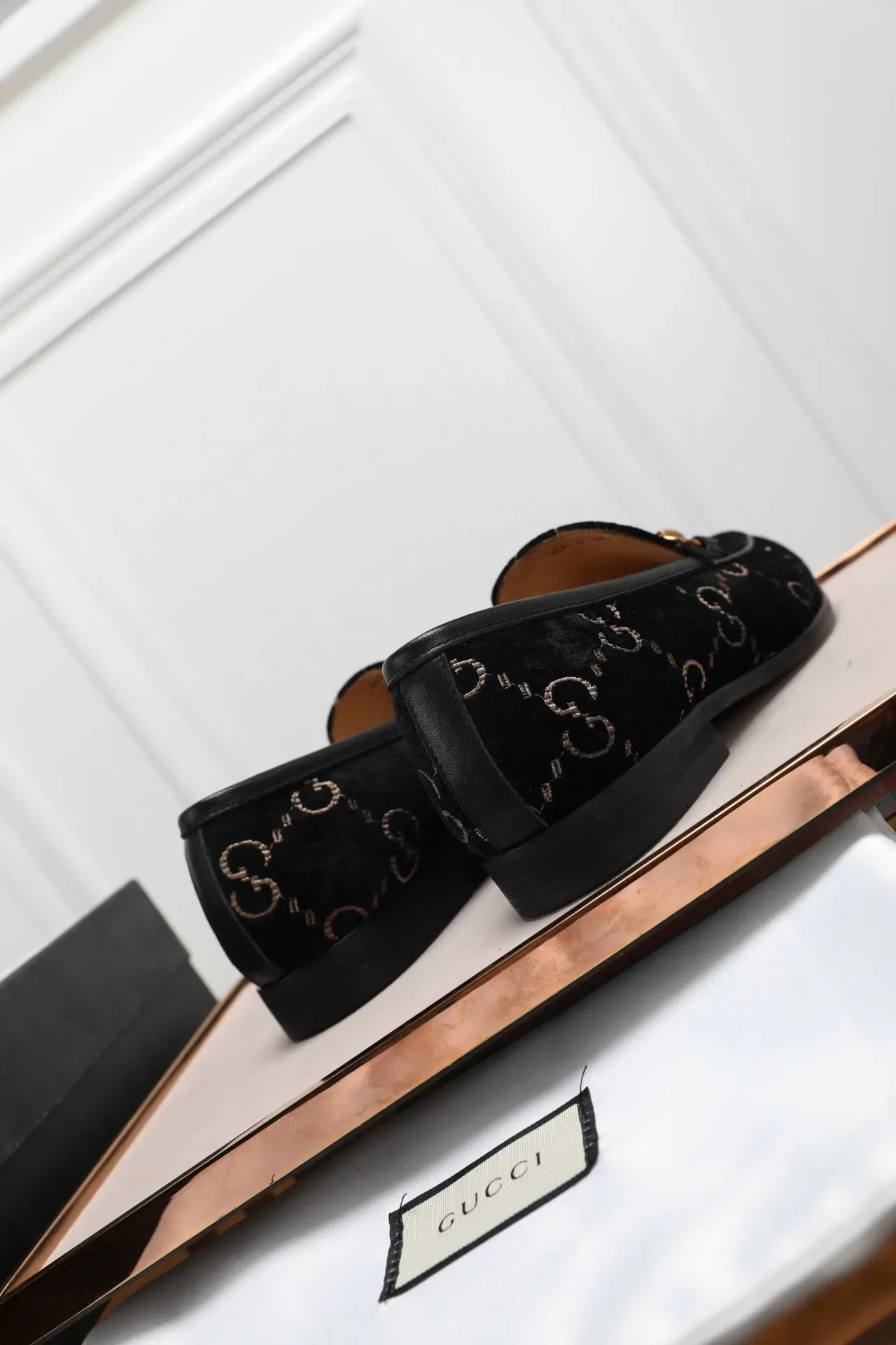 Gucci Black Gold Velvet Upper GG Monogram Print Loafer 2