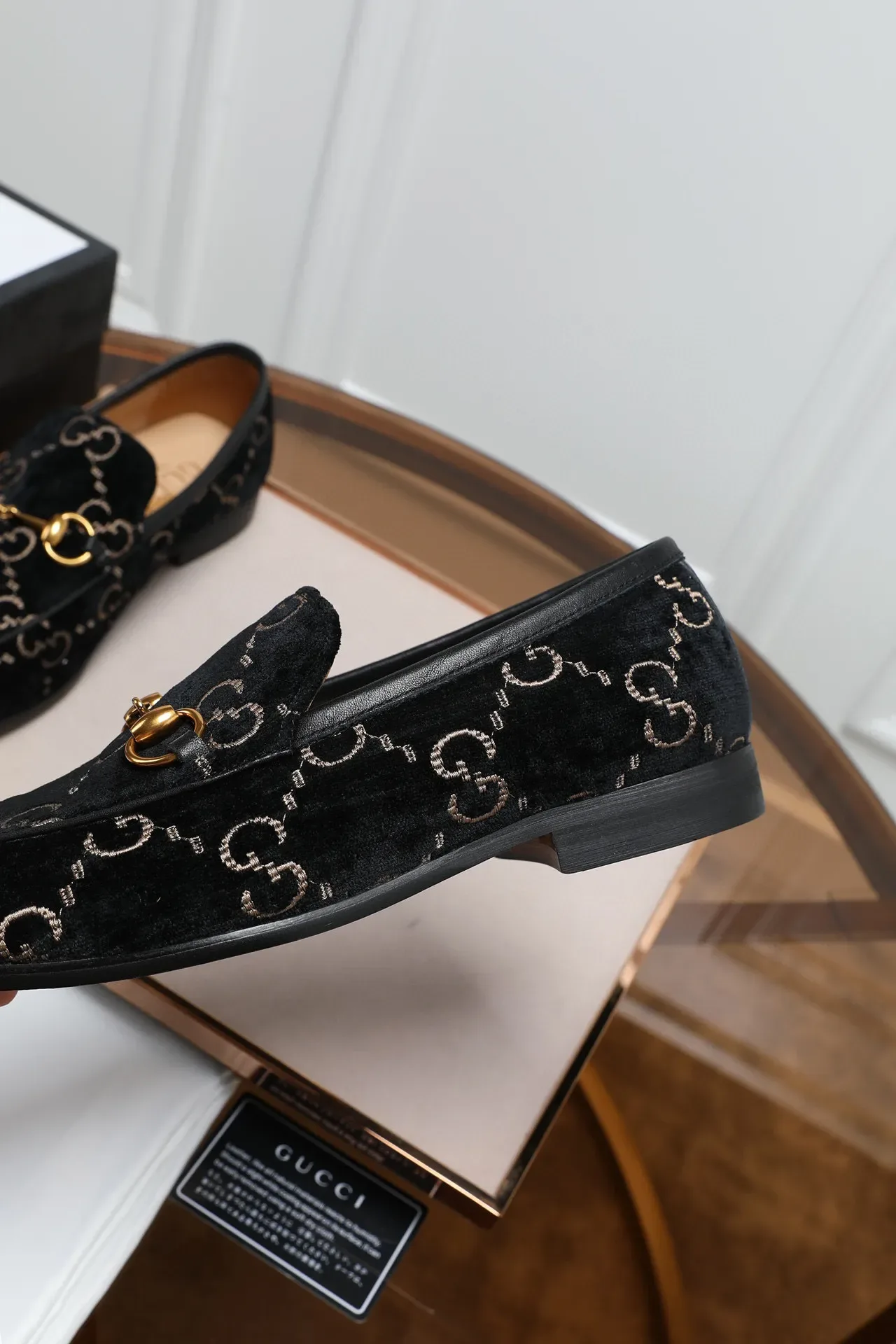Gucci Black Gold Velvet Upper GG Monogram Print Loafer 3