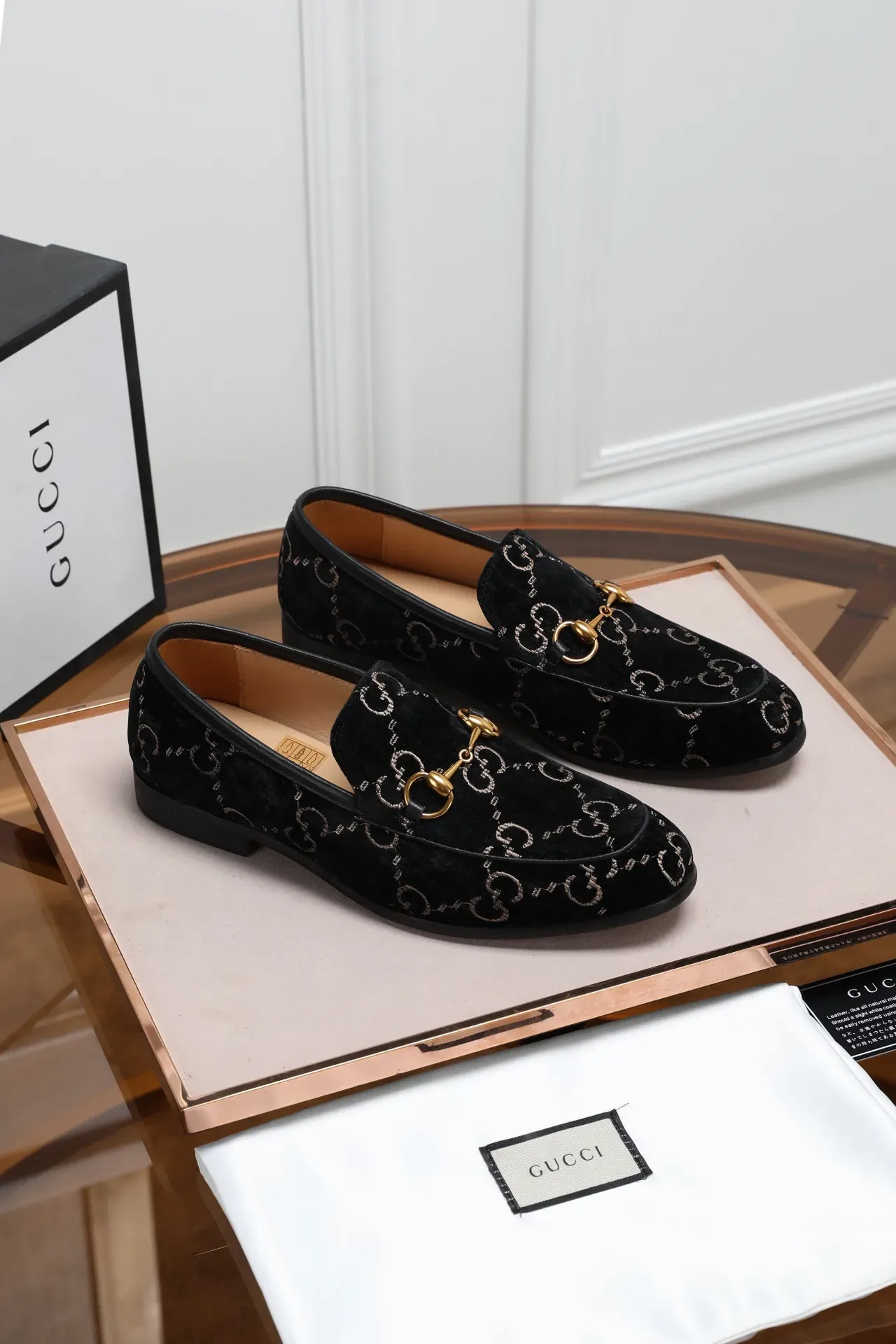 Gucci Black Gold Velvet Upper GG Monogram Print Loafer 4