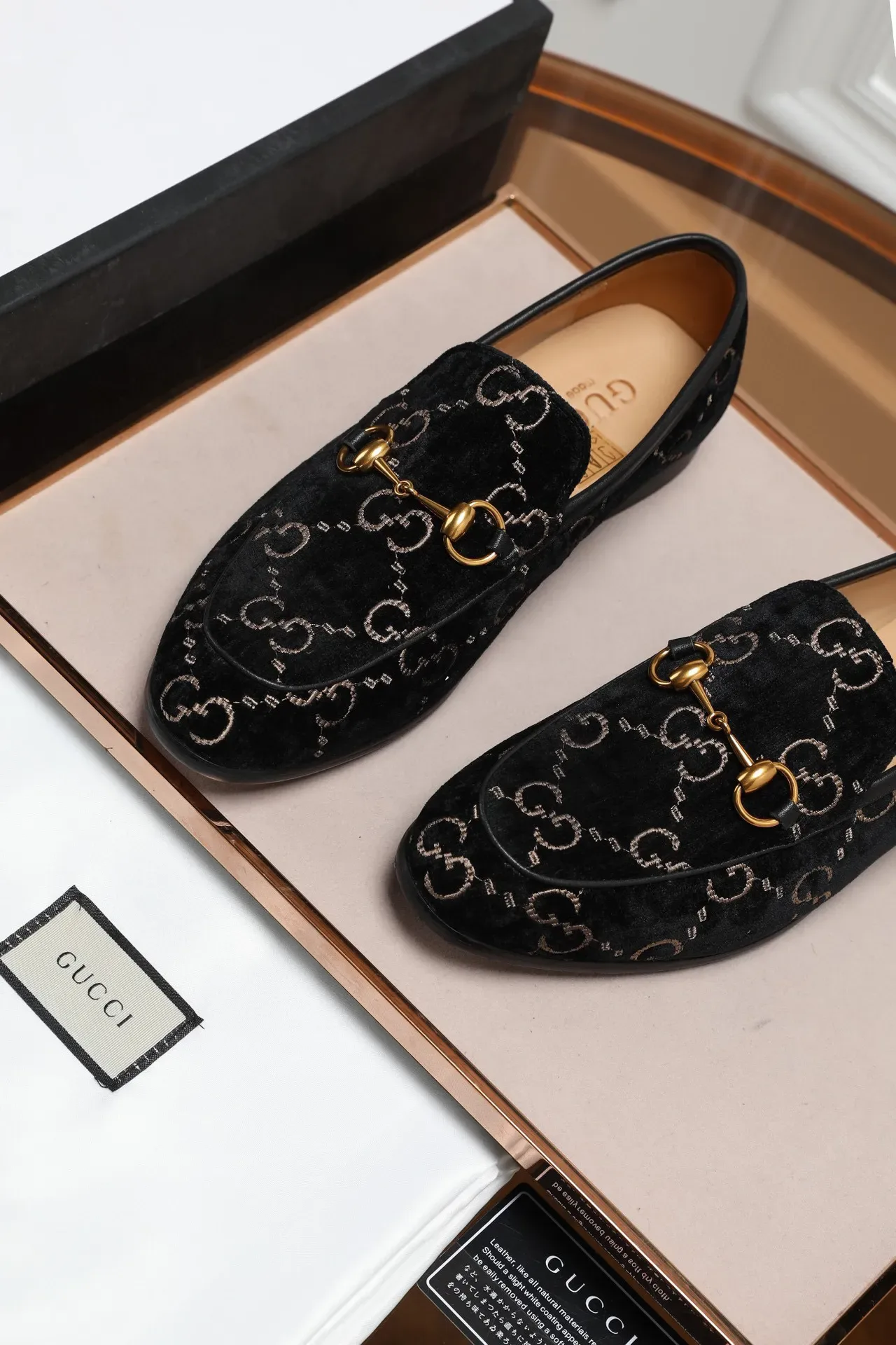 Gucci Black Gold Velvet Upper GG Monogram Print Loafer 5
