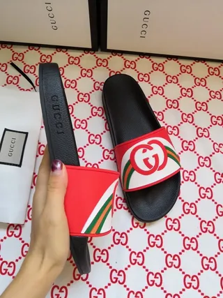 Gucci Black Multicolor Interlocking Double G Logo Red-Green-Red Web Stripe Slippers 6