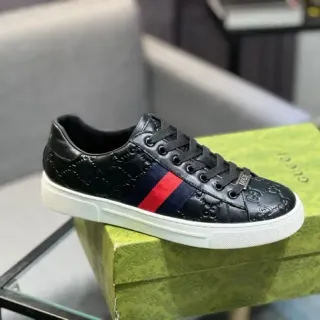 Gucci 黑红 GG压花皮革网状条纹细节生活方式运动鞋