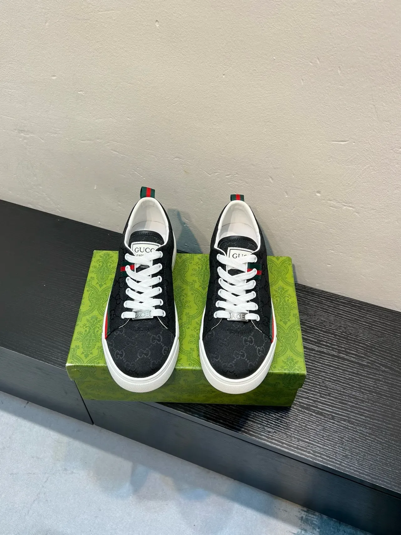 Gucci Black White Monogram Canvas Web Stripe Accent Lifestyle Sneakers 2