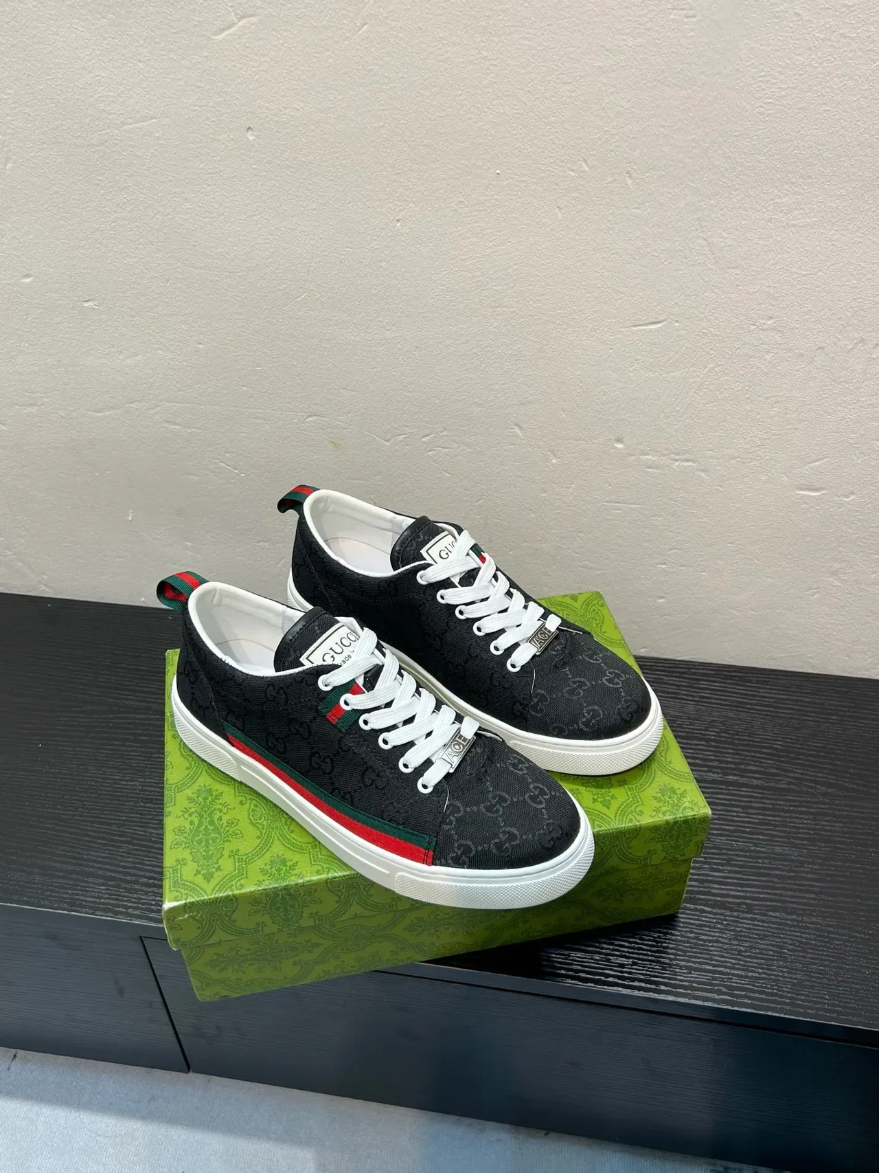 Gucci Black White Monogram Canvas Web Stripe Accent Lifestyle Sneakers 5