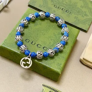 سوارة Gucci أزرق فضي خرز interlocking G Motif