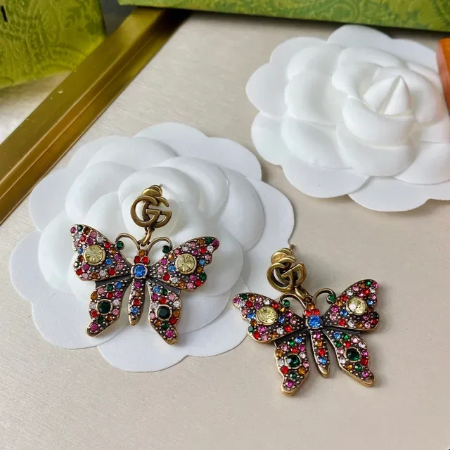 Gucci Butterfly Crystal-Embellished Gold-Tone Earrings 7