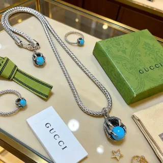 Gucci Collier Chaîne Tressée Sphère Turquoise à Griffes