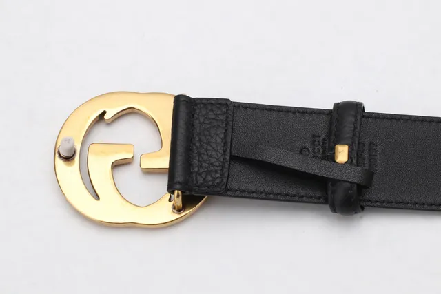 Gucci Double G 黑色粒面皮革腰带 10