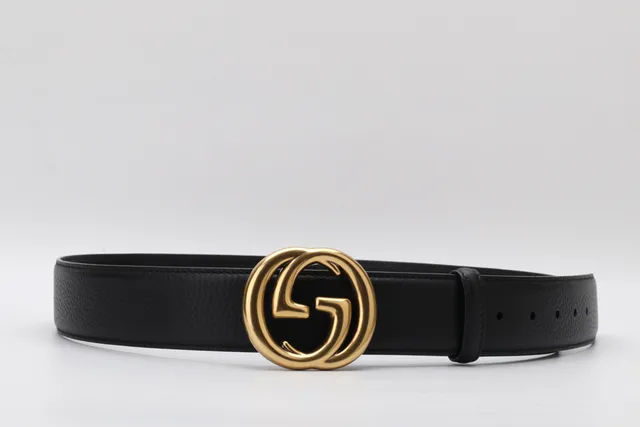 Gucci Double G 黑色粒面皮革腰带 16