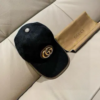 Gucci Double G Emblem 黑色 GG Monogram 棒球帽