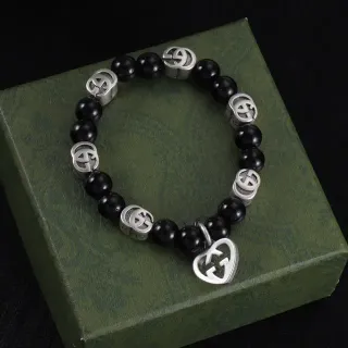 سوار غوتشي Double G Logo أسود وفضي خرز