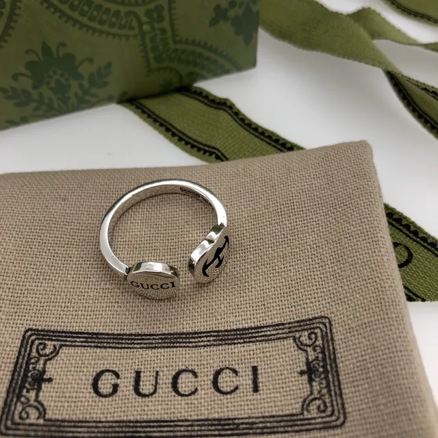 Gucci Double G Ring Silver Beige Adjustable Band Ring 2