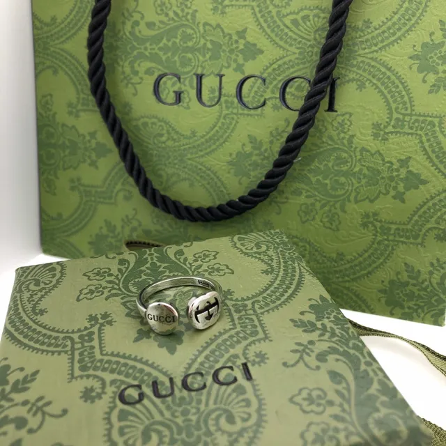 Gucci Double G Ring Silver Beige Adjustable Band Ring 3