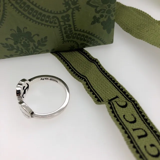 Gucci Double G Ring Silver Beige Adjustable Band Ring 4