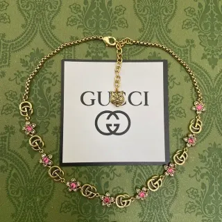 Gucci Flora গোল্ড পিঙ্ক চেইন ইন্টারলকিং G লিঙ্কস নেকলেস