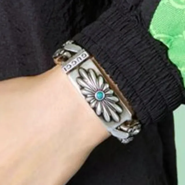 Gucci Floral Daisy Turquoise Silver Chain Bracelet 2