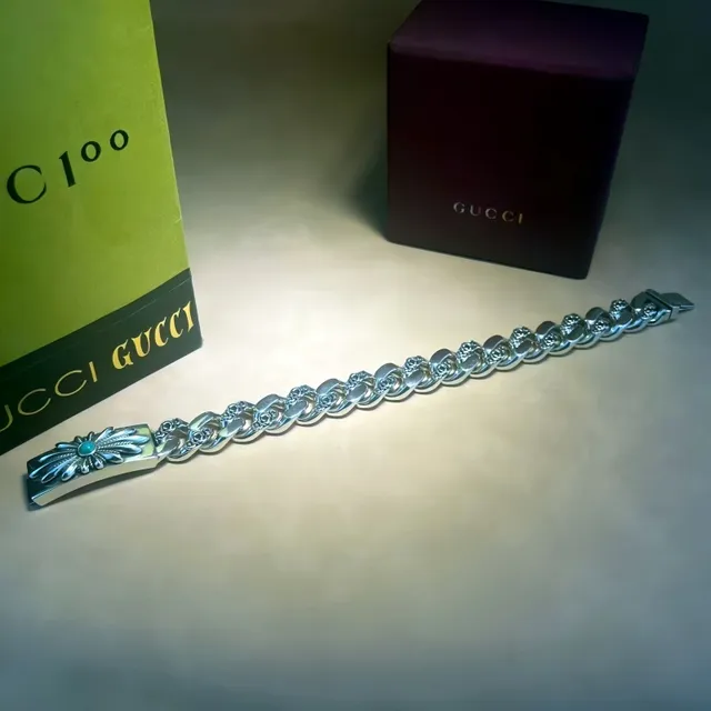Gucci Floral Daisy Turquoise Silver Chain Bracelet 3