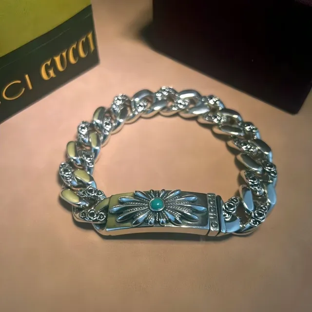 Gucci Floral Daisy Turquoise Silver Chain Bracelet 4