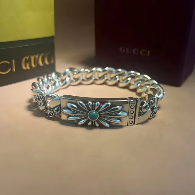 Gucci Floral Daisy Turquoise Silver Chain Bracelet 5