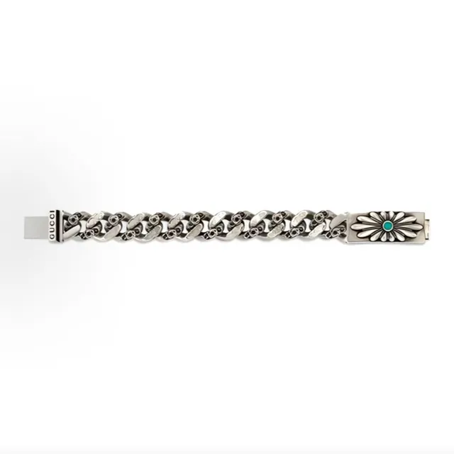 Gucci Floral Daisy Turquoise Silver Chain Bracelet 6
