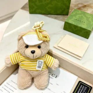 Gucci G.O.O. भेज पीला प्लश टेडी बेयर स्ट्राइप्ड निट टॉप हैंडबैग