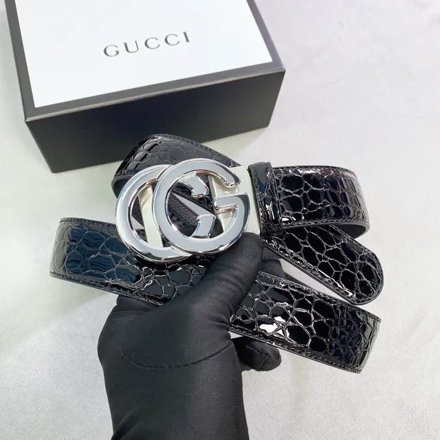 Gucci GG Marmont Black Crocodile-Embossed Leather Belt 4