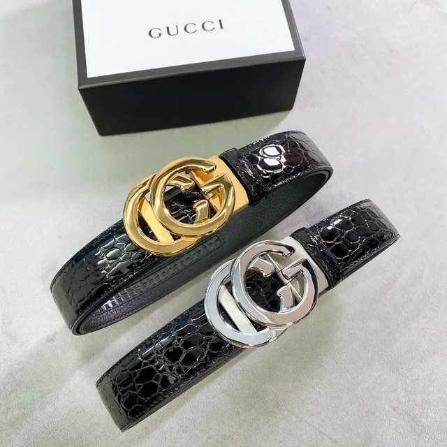 Gucci GG Marmont Black Crocodile-Embossed Leather Belt 5