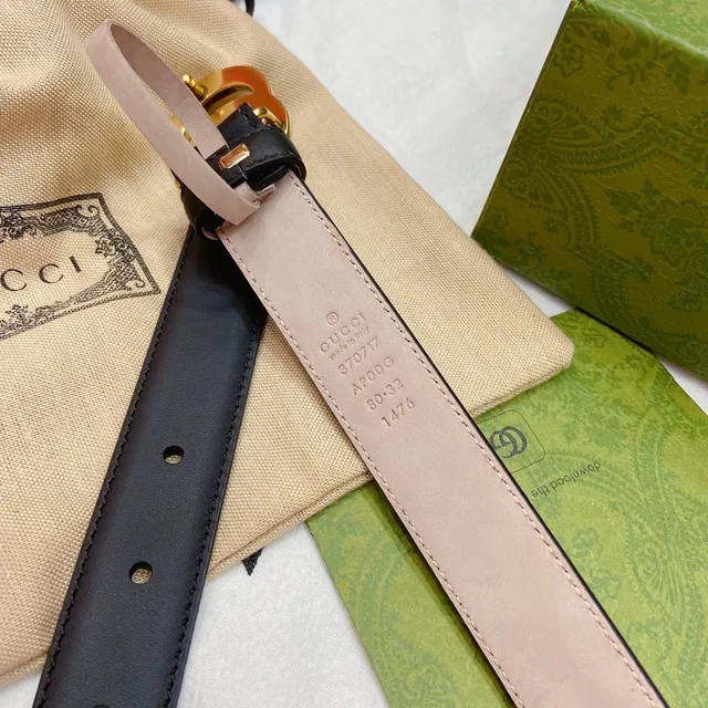 Gucci GG Marmont 黑色金色 interlocking 双 G 扣头 光滑皮革腰带 5