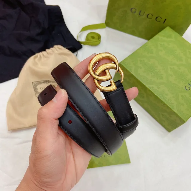 Gucci GG Marmont 黑色金色 interlocking 双 G 扣头 光滑皮革腰带 8