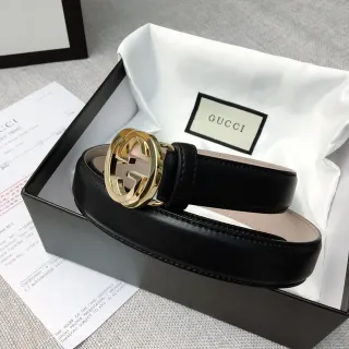 Gucci GG Marmont Preto Dourado Interlocking G Fivela Cinto de Couro Liso