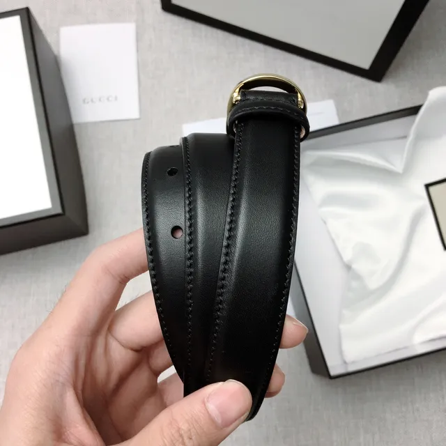 Gucci GG Marmont Noir Or Interlocking G Boucle Ceinture en cuir lisse 2