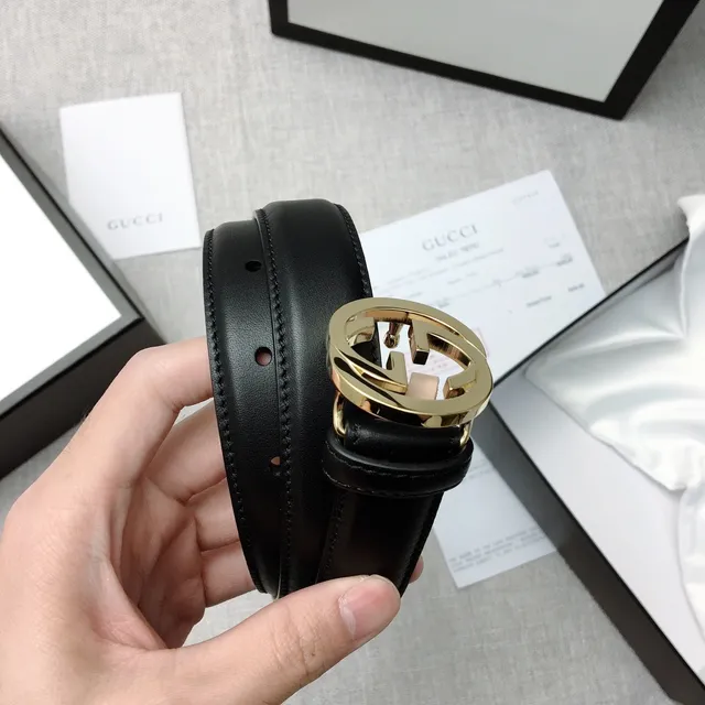 Gucci GG Marmont Noir Or Interlocking G Boucle Ceinture en cuir lisse 3