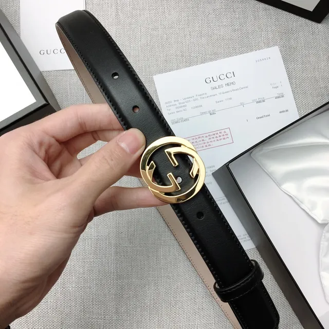 Gucci GG Marmont Noir Or Interlocking G Boucle Ceinture en cuir lisse 5