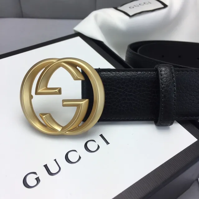 Gucci GG Marmont কালো সোনা Interlocking G বাকেল মসৃণ চামড়ার বেল্ট 3