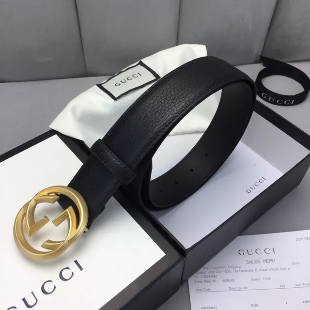 Gucci GG Marmont কালো সোনা Interlocking G বাকেল মসৃণ চামড়ার বেল্ট 4