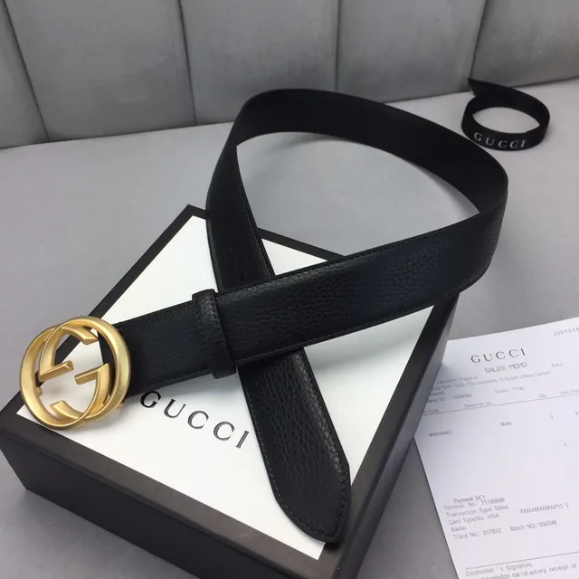 Gucci GG Marmont কালো সোনা Interlocking G বাকেল মসৃণ চামড়ার বেল্ট 6