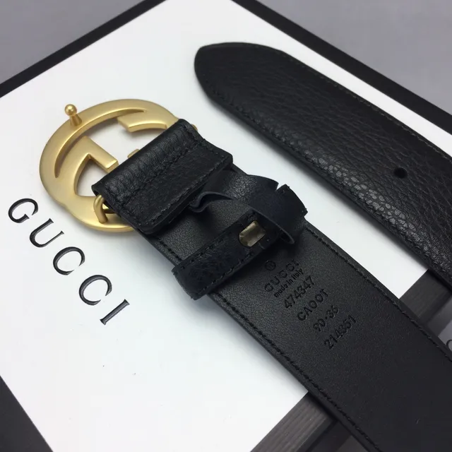 Gucci GG Marmont কালো সোনা Interlocking G বাকেল মসৃণ চামড়ার বেল্ট 8