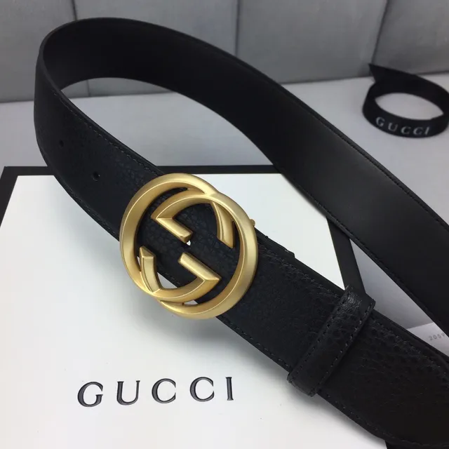 Gucci GG Marmont কালো সোনা Interlocking G বাকেল মসৃণ চামড়ার বেল্ট 9