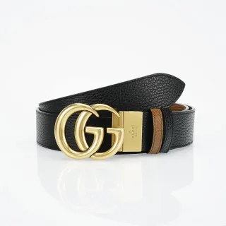Gucci GG Marmont Negro Dorado Pebbled Interlocking G Hebilla Correa de Cuero