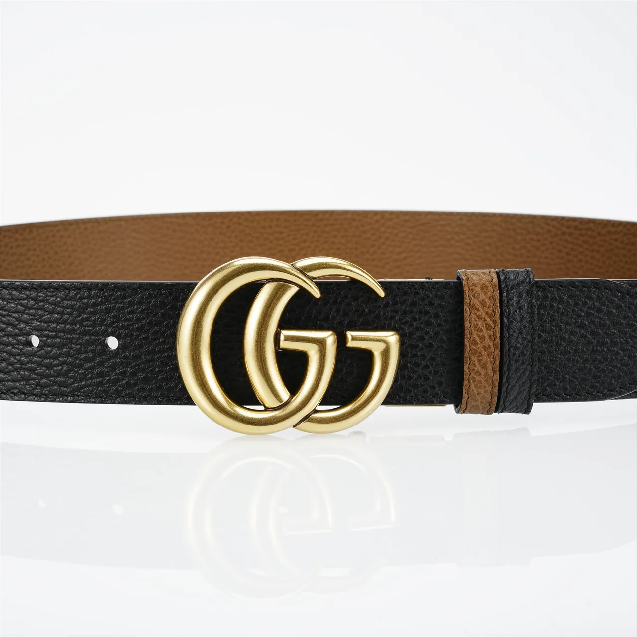 Gucci GG Marmont Black Gold Pebbled Interlocking G Buckle Leather Belt 8