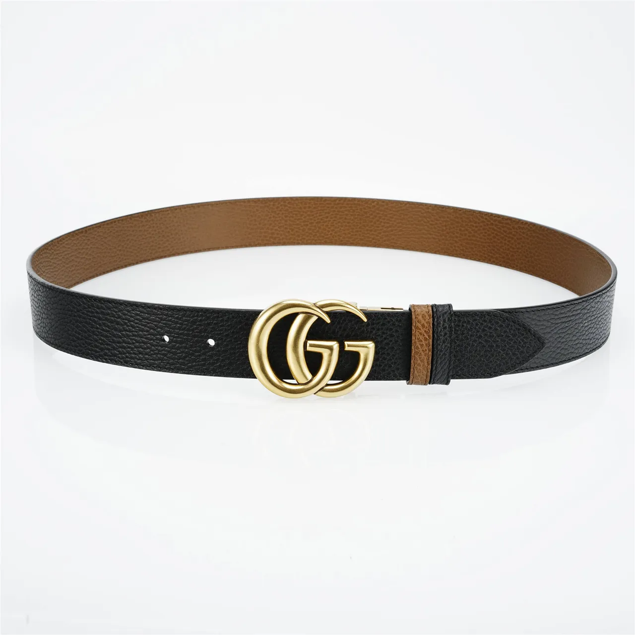 Gucci GG Marmont Black Gold Pebbled Interlocking G Buckle Leather Belt 9