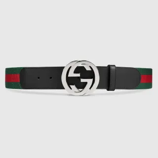 Gucci GG Marmont काला हरा Interlocking G Buckle चमड़े की बेल्ट
