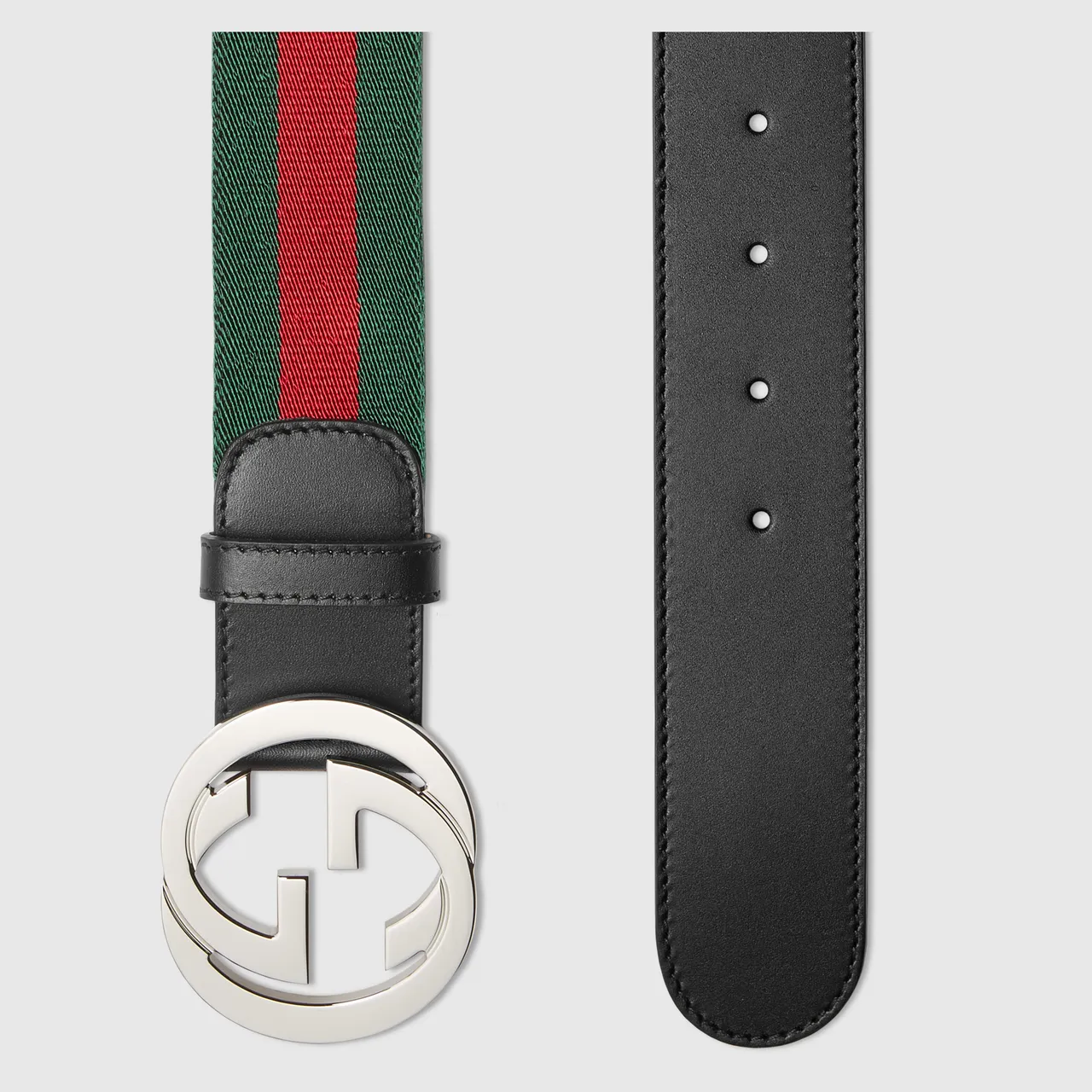 Gucci GG Marmont أسود أخضر Interlocking G Buckle حزام جلد 2
