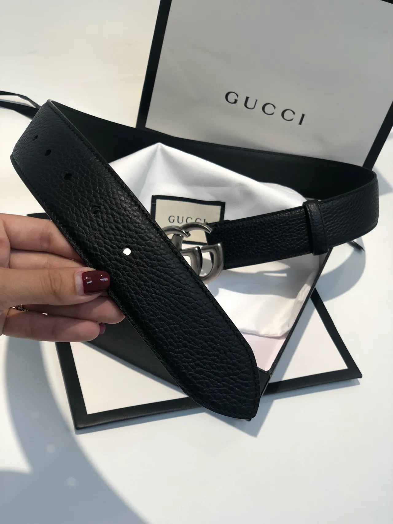 Gucci GG Marmont Ceinture en cuir noir grainé 3