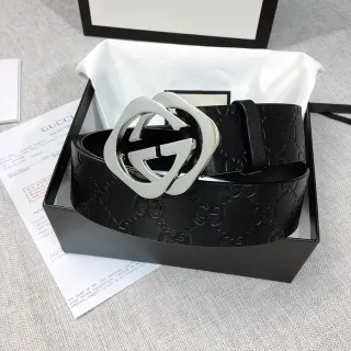 Gucci GG Marmont Preto Prateado Monograma Embossado Fivela Interlocking G Cinto de couro