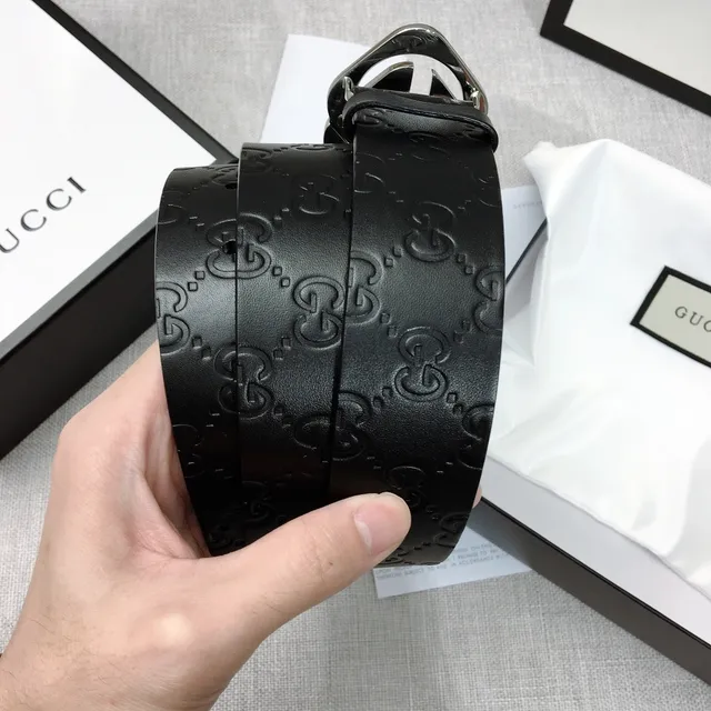 Gucci GG Marmont Preto Prateado Monograma Embossado Fivela Interlocking G Cinto de couro 2