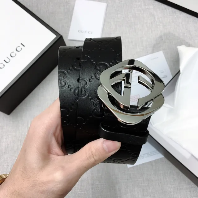Gucci GG Marmont Preto Prateado Monograma Embossado Fivela Interlocking G Cinto de couro 3