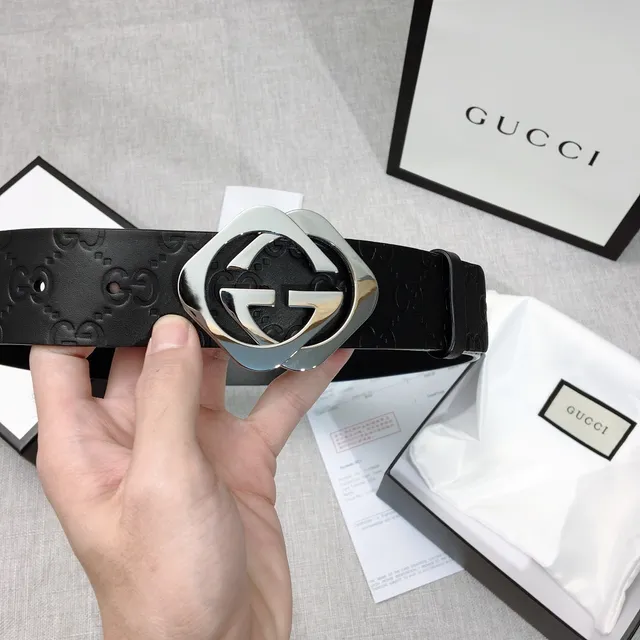 Gucci GG Marmont Preto Prateado Monograma Embossado Fivela Interlocking G Cinto de couro 4